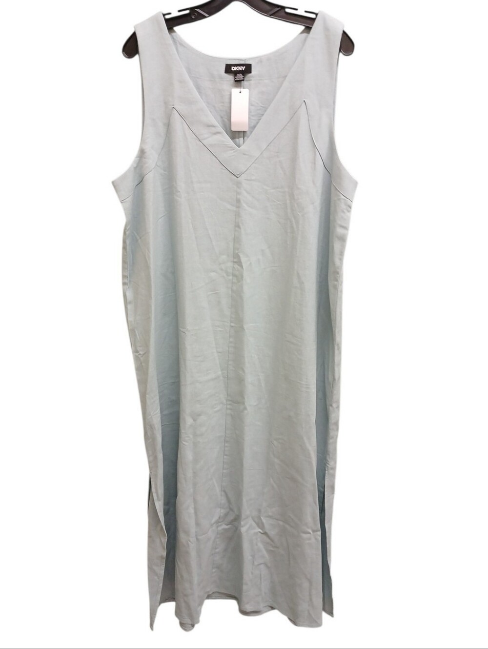 DKNY Linen NWT Sleeveless Light Blue V-Neck Maxi Dress Size Extra Large
